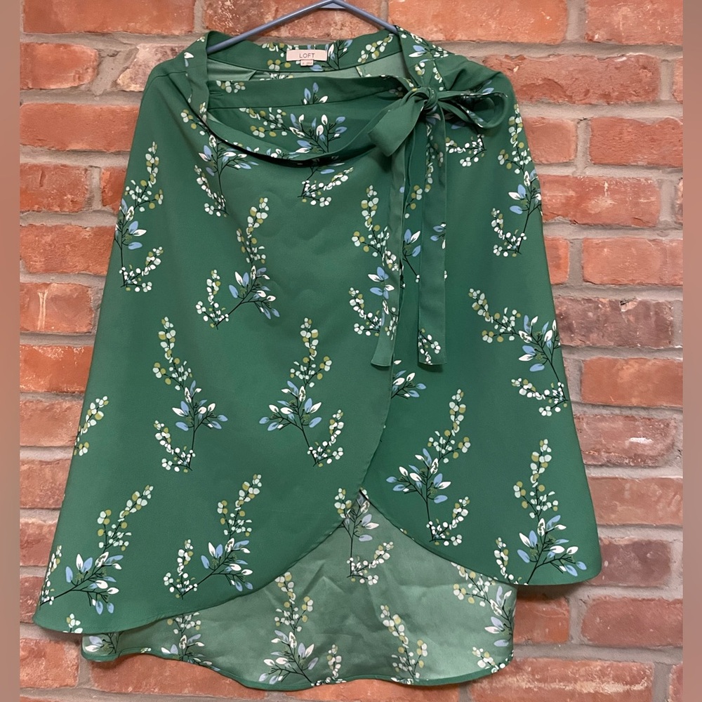 LOFT green, floral, wrap midi-skirt.